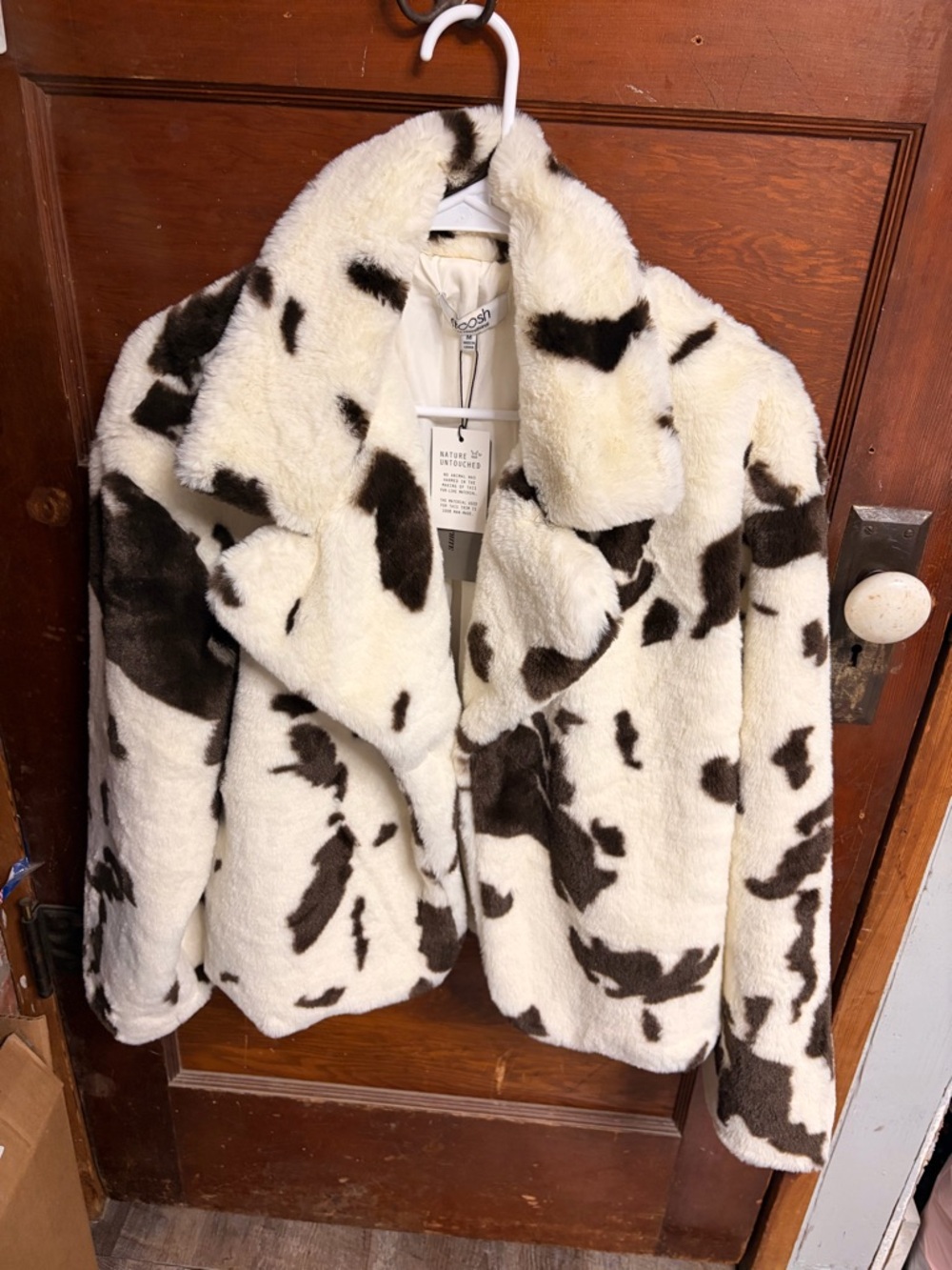 26 International Cream and Dark Brown Cow-Print Teddy Jacket
